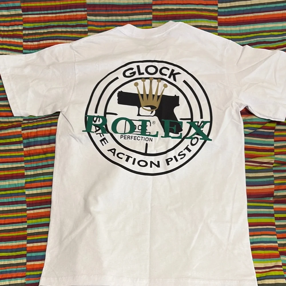 Glock Rolex graphic logo double side T-shirt size medium brand new no tags